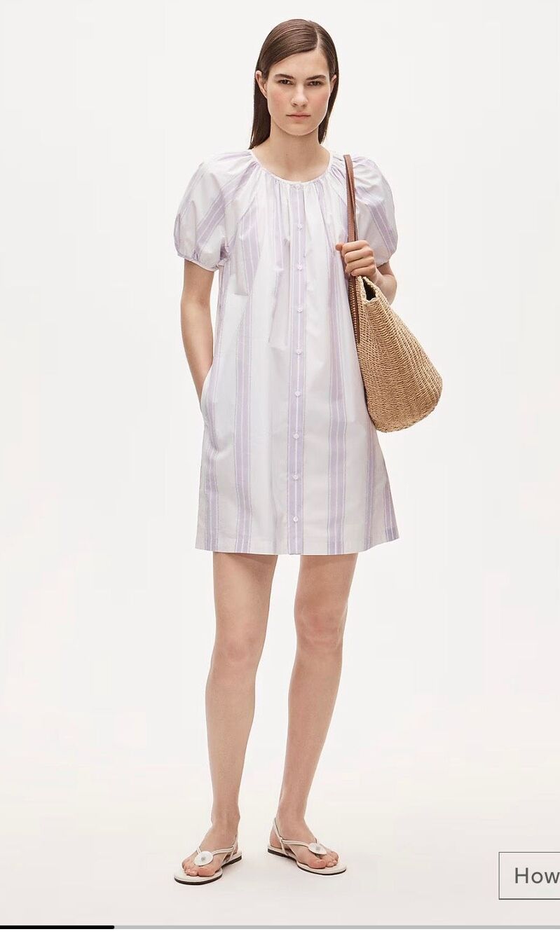 J. Crew Puff-sleeve popover dress in stripe White Warm Lilac NWT size XXS